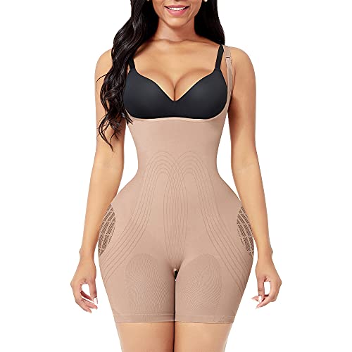 FeelinGirl Tummy Control Shapewear for Women Seamless MidThigh Body Shaper Mesh Butt Lifter Faja Open Bust Bodysuit