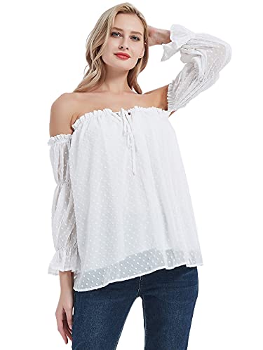 AnnaKaci Boho Peasant LongSleeve OfftheShoulder Top for Women SemiTransparent