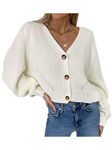 AnnaKaci Women39s V Neck Button Down Knit Cardigan Lantern Sleeve Open Front Soft Basic Sweater