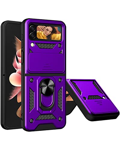 AICase for Samsung Galaxy Z Flip 4 Case with Ring Protective Slim Thin Women Girl Cute Phone Case for Samsung Galaxy Z Flip 4 5G Purple