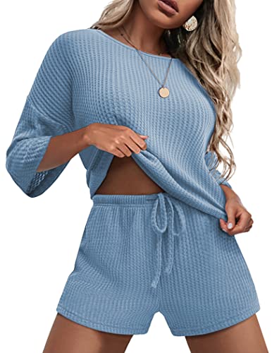 Ekouaer Pajamas Women Short Sleeve Sleepwear Button Down Loungewear Soft Summer Pjs Shorts Set