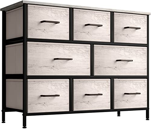 Sorbus 8 Drawer Fabric Dresser for Bedroom  Steel Frame Wood Top  Faux Wood Fabric  Tall Storage Chest for Clothes  Portable Stand Up Wardrobe