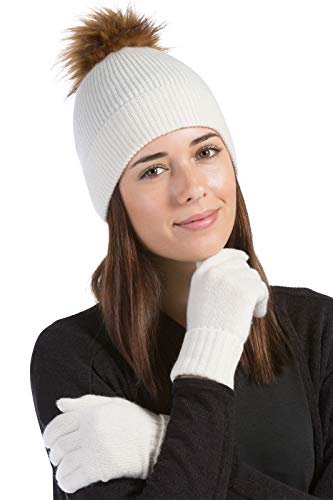 Fishers Finery Women39s 100 Cashmere Pom Hat and Glove Set with Gift Box