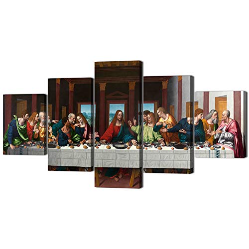 The Last Supper Painting on Canvas Wall Pictures for Living Room 5 Pieces Last Supper Wall Art Retro Vintage Wooden Modern Framed Posters and Prints Giclee Gallery Wrap Artwork Stretched 503939Wx243939H