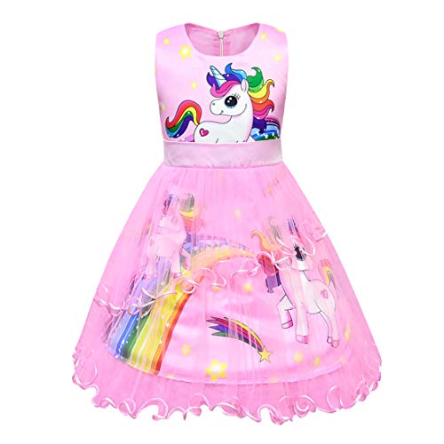 Dressy Daisy Girls Rainbow Unicorn Pony Birthday Party Fancy Costume Tulle Dress Summer Clothes Pink Purple