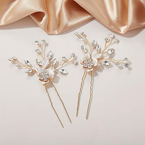 SWEETV 2Pcs Wedding Hair Pins Bridal Rhinestone Wedding Hair Accessories Hair Pieces for Brides BridesmaidRose Gold