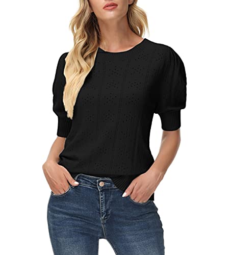 GRACE KARIN Womens Lightweight Soft Summer Puff Short Sleeve Tops Thin Pullover Sweater Knit Shirt Blouse