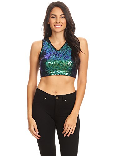 Ladies AnnaKaci Sparkle Stripe Front Cropped Sequin Tank Tops