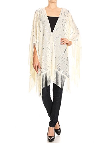 HandBeaded Fringed Sequin Evening Wrap Shawl by AnnaKaci for Plus Size Women