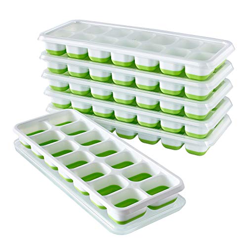 PrimeMed Silicone Ice Cube Trays  Flexible 14Cell Ice Cube Molds with SpillResistant Removable Lid Green 1 Tray