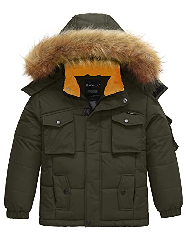 Wanted Boys Waterproof Puffer Jacket with Detachable Fur Hood for Cold Weather