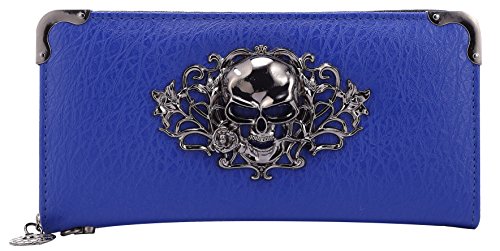 HOYOFO Skull Wallets for Women Zip Around Clutch with Credit Card Holder Phone Case Leather Long Goth Wallet Purse with Wristlet Black