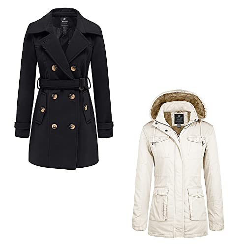 Wantdo Women39s DoubleBreasted Pea Coats Black XL  Wantdo Women39s Warm Military Jackets Creamy White M