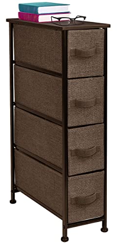 Sorbus Narrow Dresser Tower with 4 Drawers  Vertical Storage for Bedroom Bathroom Laundry Closets and More Steel Frame Wood Top Easy Pull Fabric Bins Beige