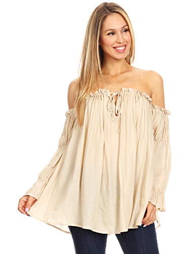 AnnaKaci Boho Peasant LongSleeve OfftheShoulder Top for Women SemiTransparent