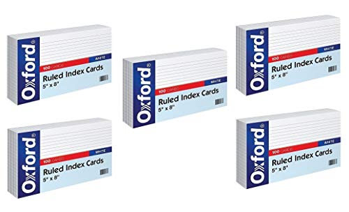 Oxford Ruled Index Cards 5 x 8 White 100Pack Sold as 5 Pack 51