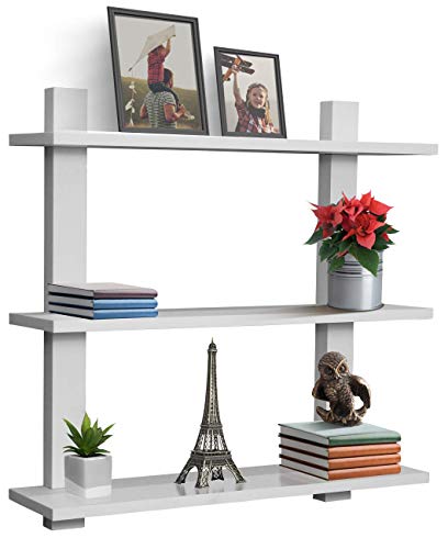 Sorbus Floating Shelf  Asymmetric Square Wall Shelf Decorative Hanging Display for Trophy Photo Frames Collectibles and Much More Set of 3 3Tier  Black