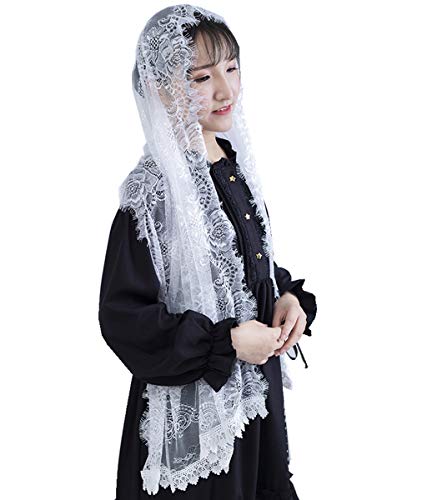 BLESSUME 1pc Women Triangle Pattern Veil Classic Mantilla Soft Lace Chapel Veil