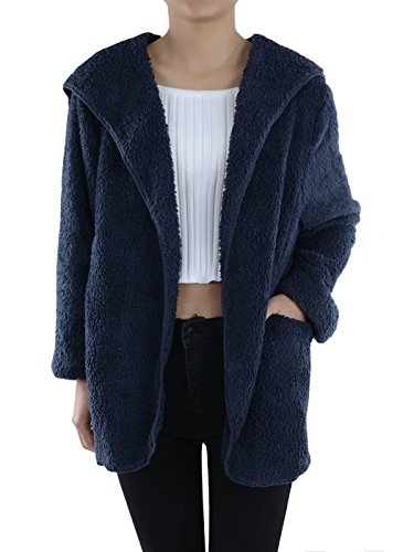 AnnaKaci Women Hooded Fluffy Fleece Comfy Soft Teddy Faux Fur Coat Jacket