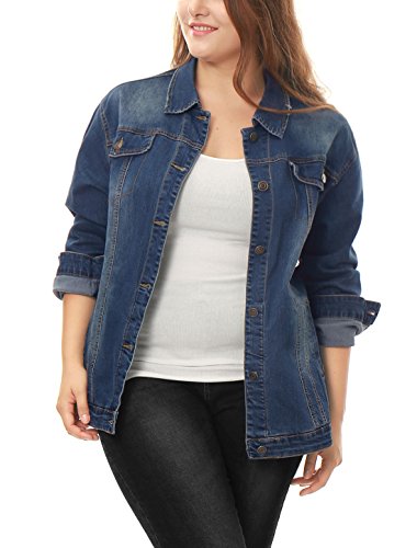 uxcell Women39s Plus Size Stitching Button Front Washed Denim Jacket