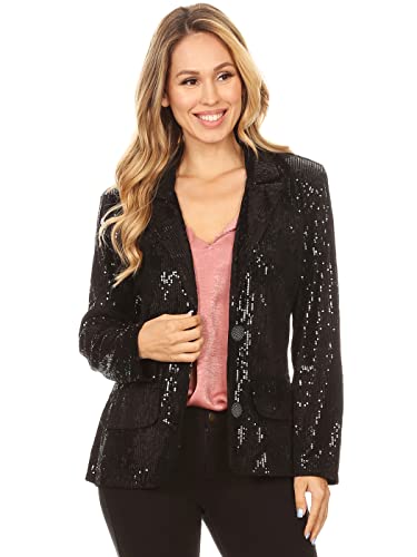 AnnaKaci Women39s Evening Sparkle Sequins Open Front Long Sleeve Blazer Jacket