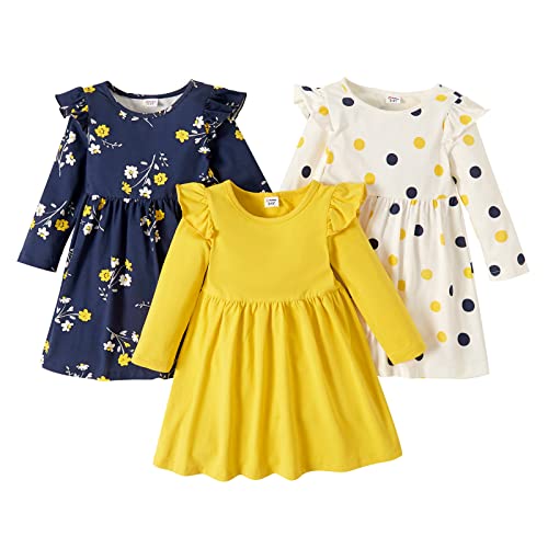 PATPAT Toddler Girl Floral Skater Multipack Dresses 23 Pack Spring Polka Dots Short Sleeve Priness Aline Dress