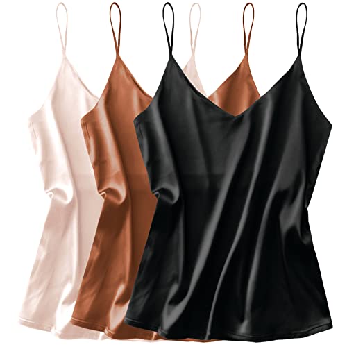 Ekouaer Womens Silk Satin Tank Top V Neck Camisole Cami Spaghetti Strap Top Loose Sleeveless Blouses Tank Shirt