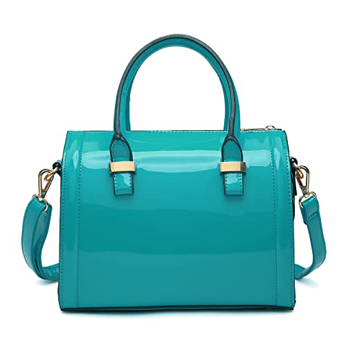 Shiny Patent Faux Leather Handbags Barrel Top Handle Purse Satchel Bag Shoulder Bag for Women