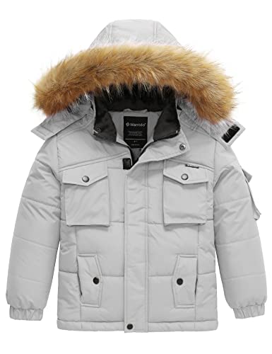 Wanted Boys Waterproof Puffer Jacket with Detachable Fur Hood for Cold Weather