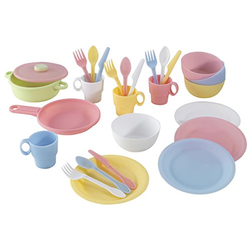 Gift for Kids 18 Months and Up KidKraft Pastel 27Piece Cookware Set with Plastic Dishes and Utensils for Pretend Kitchens