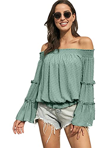 AnnaKaci Boho Peasant LongSleeve OfftheShoulder Top for Women SemiTransparent