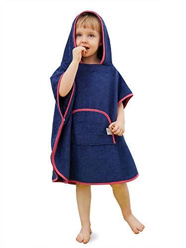 SIORO Kids Beach Towel Toddler Cotton Hooded Towels Boys Girls Bathroom Home Pool Shower Bath Robe Soft Cover Up Blue Shadow 26 Years