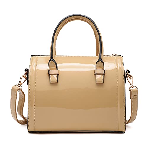 Shiny Patent Faux Leather Handbags Barrel Top Handle Purse Satchel Bag Shoulder Bag for Women