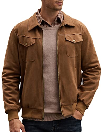 GRACE KARIN Men39s TurnDown Collar FrontZip Suede Jacket Faux Leather Trucker Jackets Coat