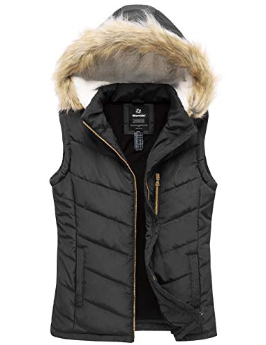 Wantdo Women39s Thicken Winter Vest Quilted Warm Puffer Vest with Removable Fur Hood