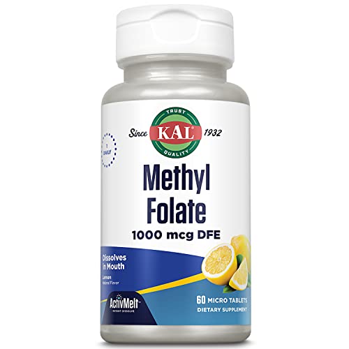 60 count bottle of KAL Methyl Folate Activmelt Lemon Flavour White