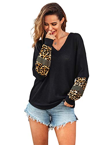 AnnaKaci Womens V Neck Lightweight Long Sleeve Leopard Fall Winter Soft Casual Pullover Sweaters