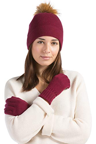 Fishers Finery Women39s 100 Cashmere Pom Hat and Glove Set with Gift Box