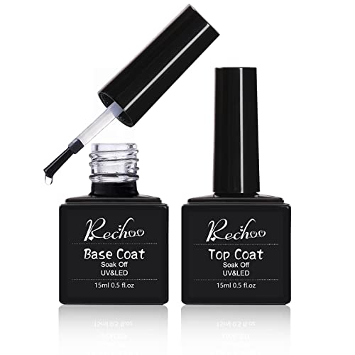 Rechoo Top and Base Coat Nail Gel Polish No Wipe Nail Art Gel Soak Off UV Gel Nail Design Base  Top Coat 2 Pcs Set Top  Base Coat