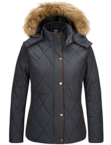 Wantdo Women39s Thicken Winter Coat Quilted Puffer Jacket with Fur Hood Insulated Outerwear