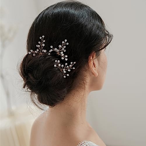 SWEETV 3Pcs Wedding Hair Accessories for Brides Rhinestone Wedding Hair Pins Gold Bridal Hair Pieces for Women