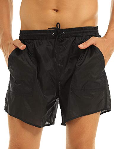 FEESHOW Mens Swim Trunks SeeThrough Drawstring Swimming Boxer Beach Shorts Swimsuits with Pocket