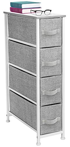 Sorbus Narrow Dresser Tower with 4 Drawers  Vertical Storage for Bedroom Bathroom Laundry Closets and More Steel Frame Wood Top Easy Pull Fabric Bins Beige