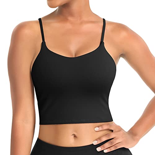 FeelinGirl Workout Crop Top Longline Sports Bras for Women Medium Support Tank Tops Wirefree Shirts with Built in Bra