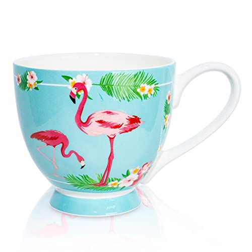 LanHong 16 oz Floral Mugs Bone Porcelain Coffee Tea Cup Cute Coffee Mug Gift for Friend Colleague Dad Mom