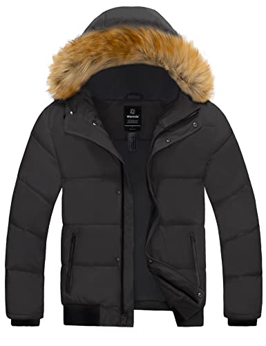 Wantdo Men39s Puffer Jacket Cotton Coat with Removable Hood Black Small