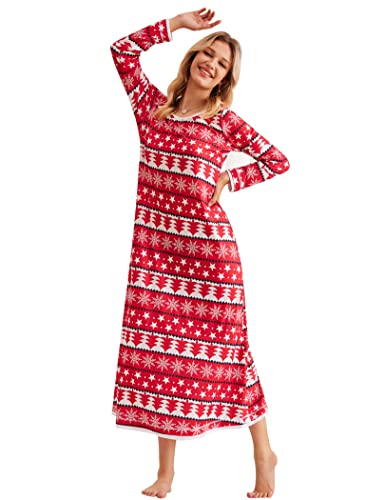 Ekouaer Nightgown Women Long Sleeve Sleepwear Full Lenth Long Nightshirt Soft Loungewear SXXL