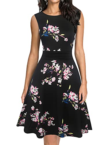 oxiuly Women39s Sleeveless Floral Summer Casual Dress A Line Party Cocktail Vintage Dresses OX358