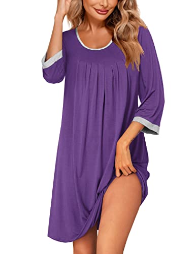 Ekouaer Women39s Nightgown Short Sleeve Sleepwear Comfy Sleepshirts Pleated Scoopneck Nightshirt SXXXL