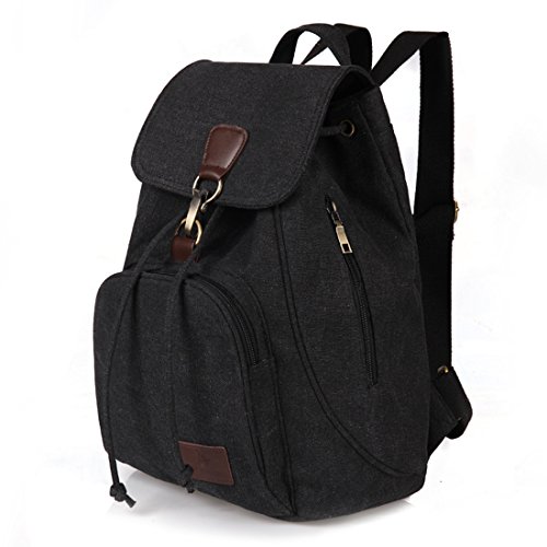 Qyoubi Canvas Fashion Backpacks Purse Casual Outdoor Shopping Daypacks School Rucksack Hiking Travel Multipurpose Bag Black